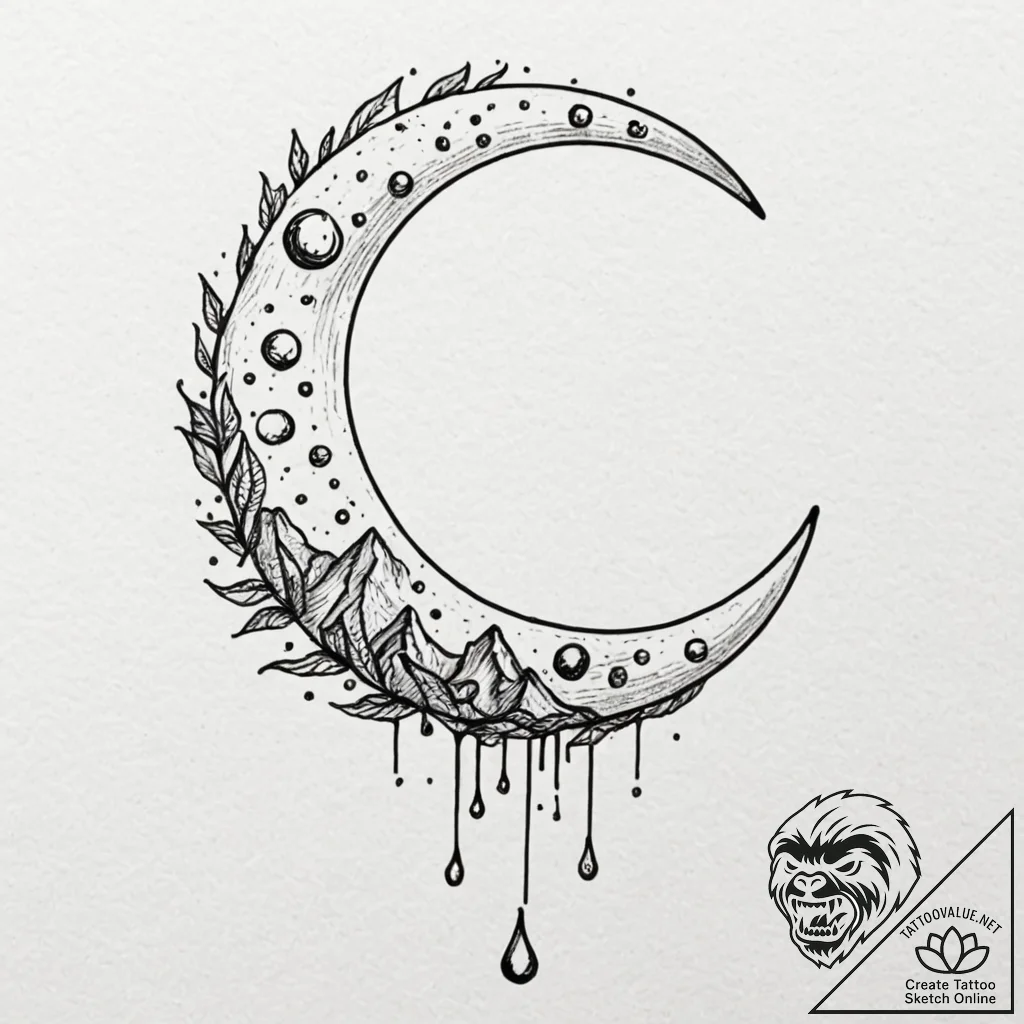 Crescent moon, concept art for tattoo, aesthe... - tattoo sketch (№1752182603_0, 10.07.2025 21:23) — tattoovalue.net