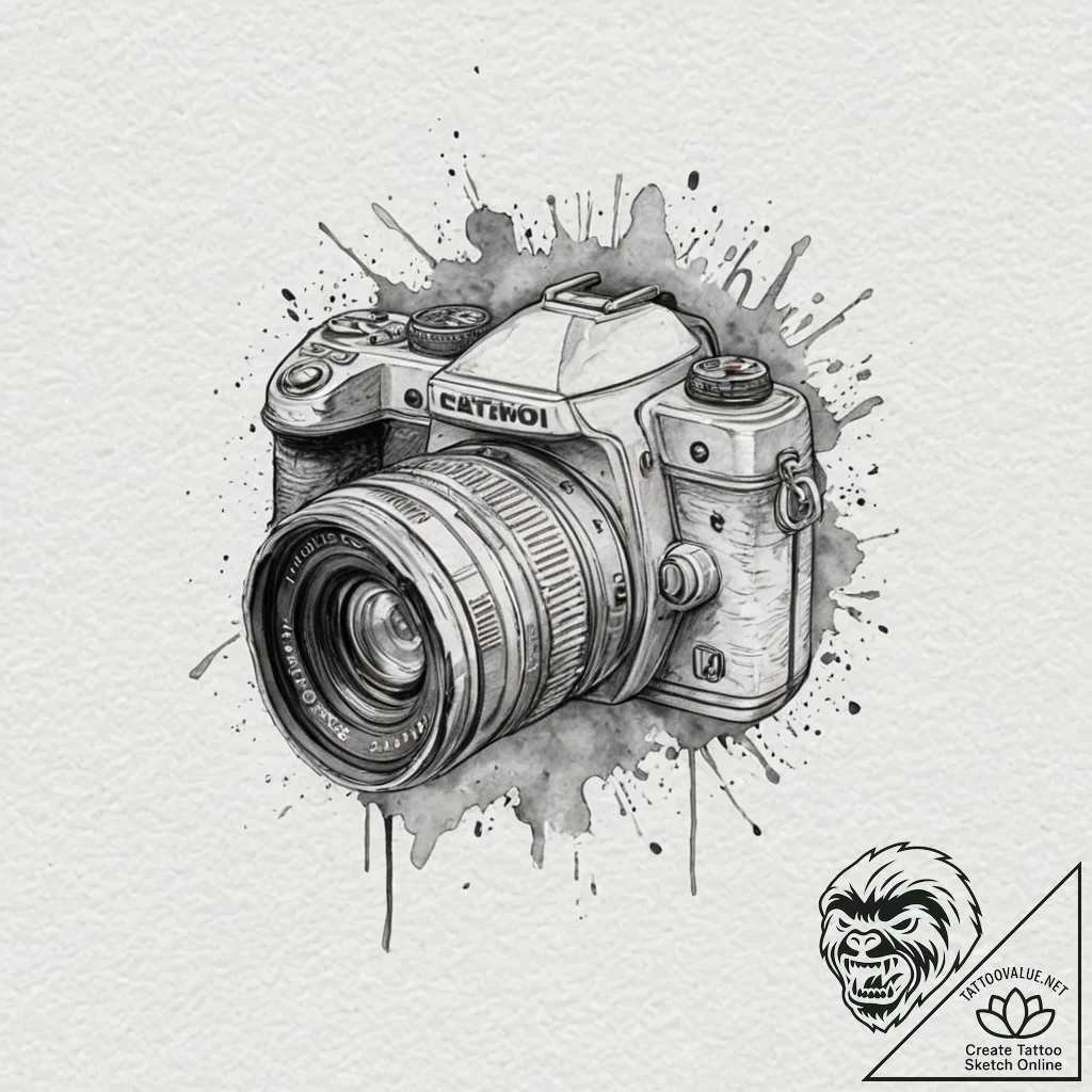 A sketch of the found-footage camera view, sh... - tattoo sketch (№1752183339_0, 10.07.2025 21:35) — tattoovalue.net