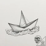 Origami boat on a wave, artistic tattoo sketc… – tattoo sketch (№1752184009_0, 10.07.2025 21:46) — tattoovalue.net