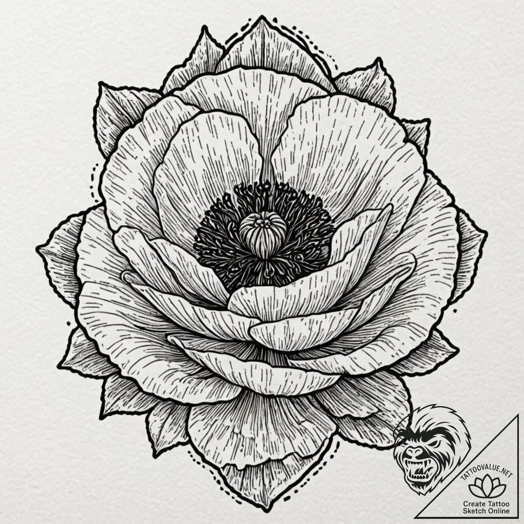 Poppy, tattoo line art, on textured artist pa... - tattoo sketch (№1752184093_0, 10.07.2025 21:48) — tattoovalue.net