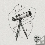 A telescope pointing at the stars, tattoo lin… – tattoo sketch (№1752184177_0, 10.07.2025 21:49) — tattoovalue.net