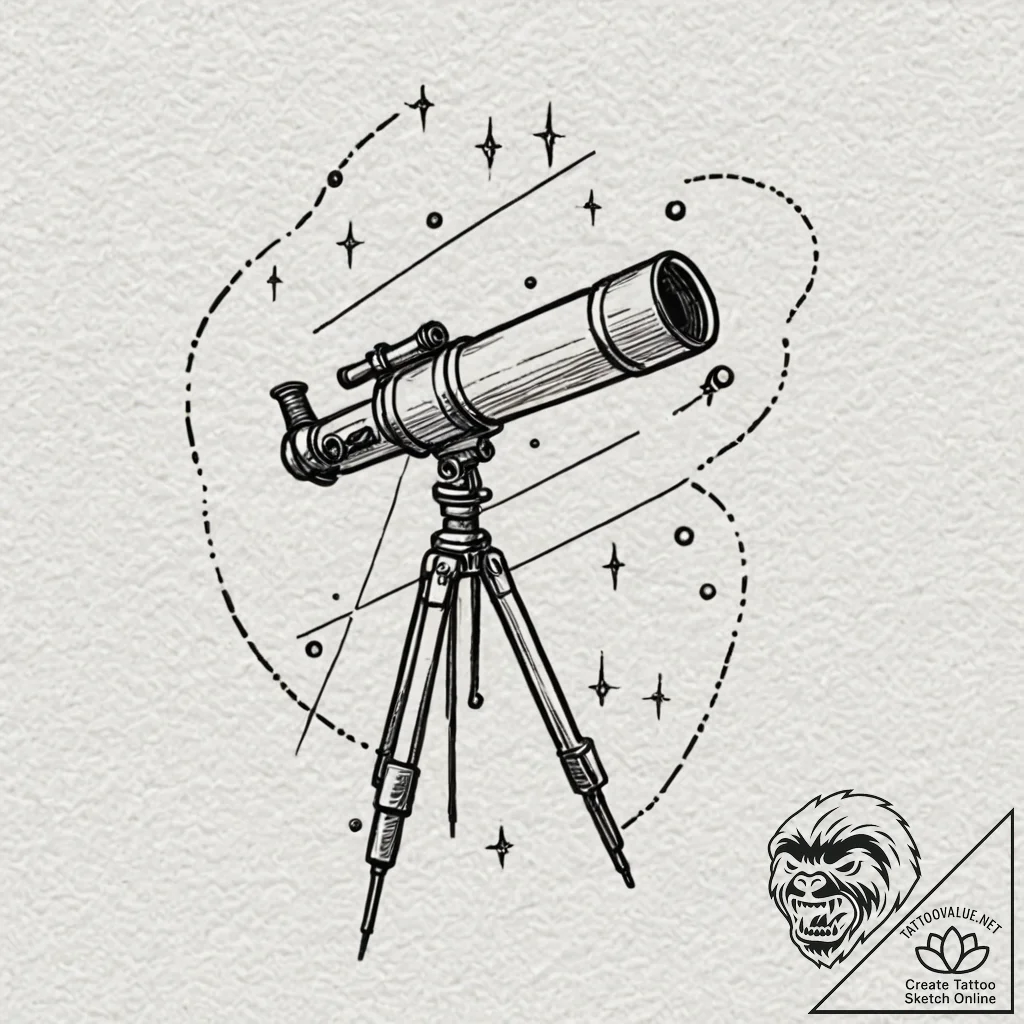 A telescope pointing at the stars, tattoo lin... - tattoo sketch (№1752184177_0, 10.07.2025 21:49) — tattoovalue.net