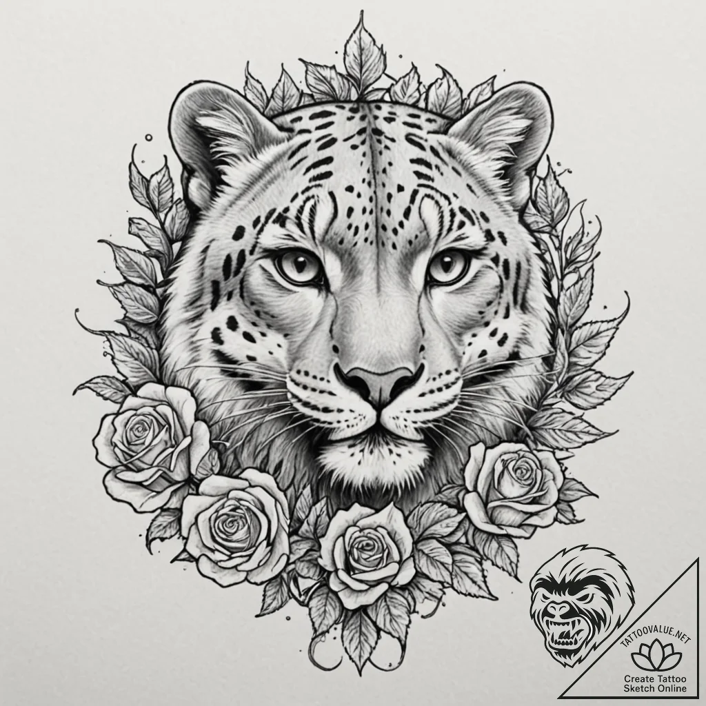 Snow leopard, tattoo sketch design, subtle dr... - tattoo sketch (№1752184429_0, 10.07.2025 21:53) — tattoovalue.net