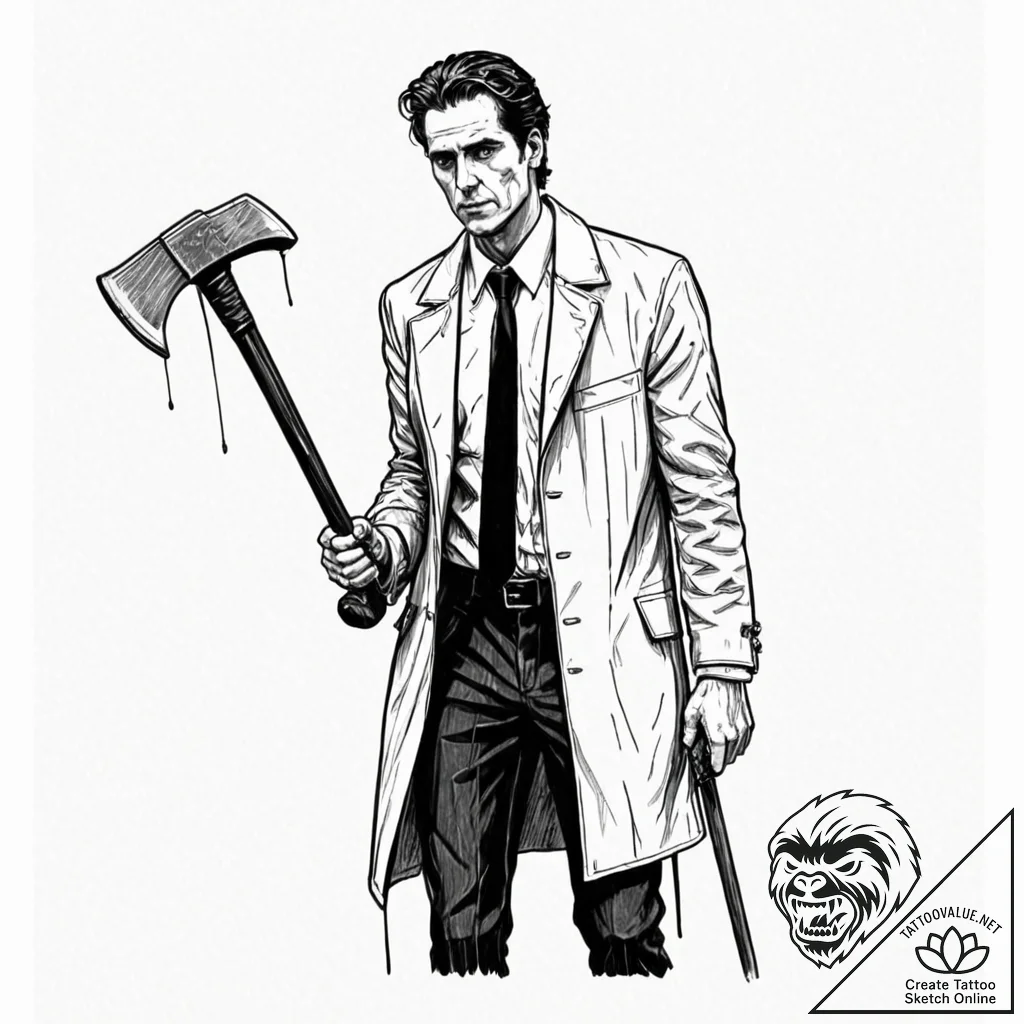 A trash polka portrait of patrick bateman fro... - tattoo sketch (№1752185439_0, 10.07.2025 22:10) — tattoovalue.net