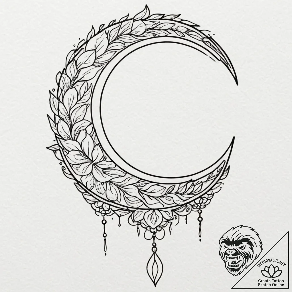 Crescent moon, tattoo drawing outline, minima... - tattoo sketch (№1752186108_0, 10.07.2025 22:21) — tattoovalue.net