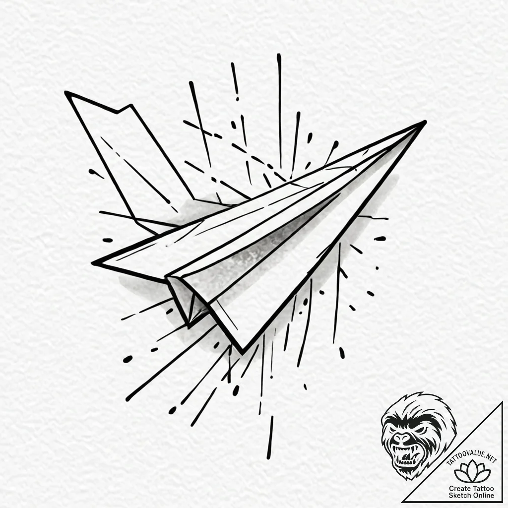A minimalist tattoo of the paper airplane fro... - tattoo sketch (№1752186284_0, 10.07.2025 22:24) — tattoovalue.net