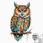 Owl, artistic tattoo sketch, no background, s… – tattoo sketch (№1752186870_0, 10.07.2025 22:34) — tattoovalue.net