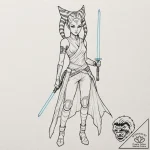 Linework tattoo of ahsoka tano with her two l… – tattoo sketch (№1752186954_0, 10.07.2025 22:35) — tattoovalue.net