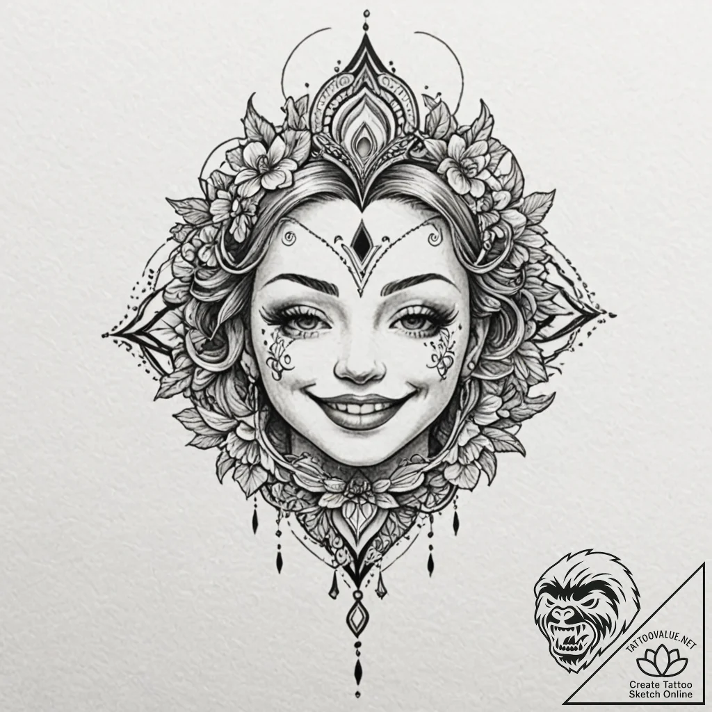 Smile, ink illustration for tattoo, blackwork... - tattoo sketch (№1752187289_0, 10.07.2025 22:41) — tattoovalue.net