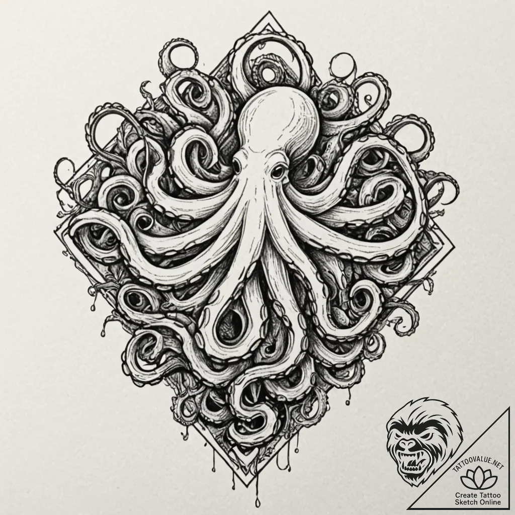 Octopus, ink illustration for tattoo, new sch... - tattoo sketch (№1752187710_0, 10.07.2025 22:48) — tattoovalue.net