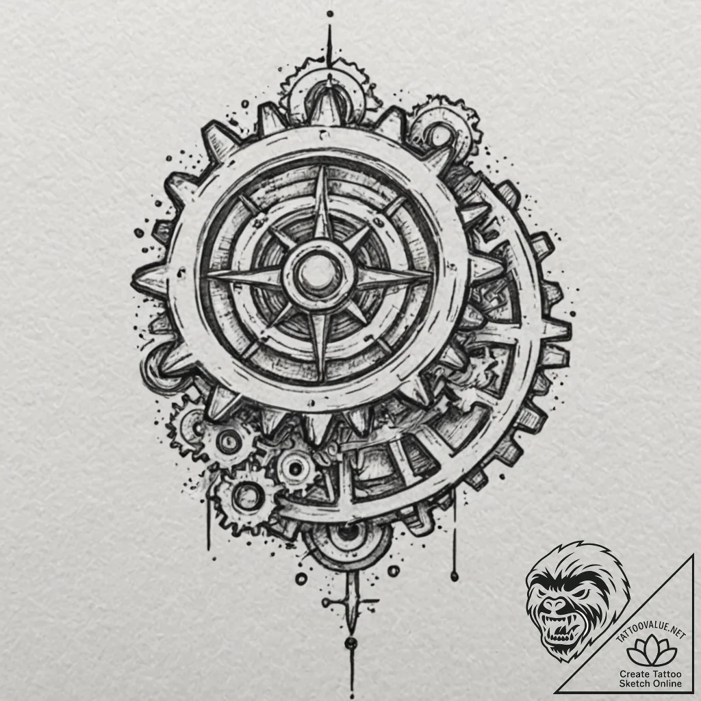 Gears, tattoo line art, bold outlines, thick... - tattoo sketch (№1752187878_0, 10.07.2025 22:51) — tattoovalue.net