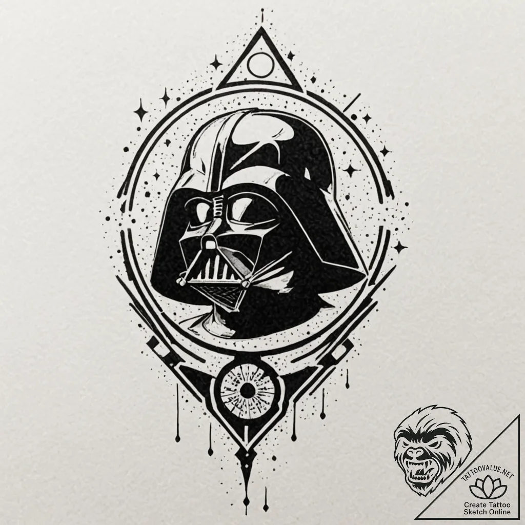 Linework tattoo design of darth vader's silho... - tattoo sketch (№1752187962_0, 10.07.2025 22:52) — tattoovalue.net