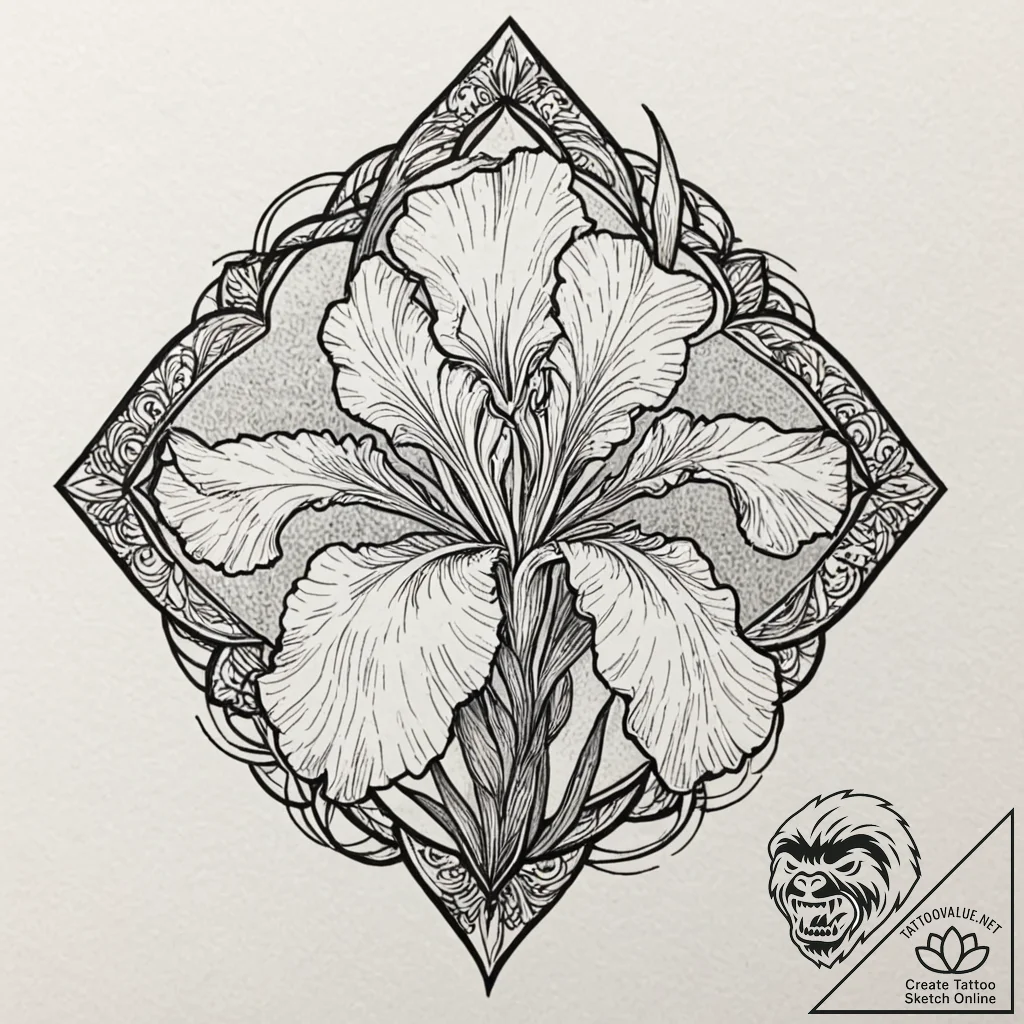 Iris, tattoo sketch design, clean lines, cris... - tattoo sketch (№1752188555_0, 10.07.2025 23:02) — tattoovalue.net
