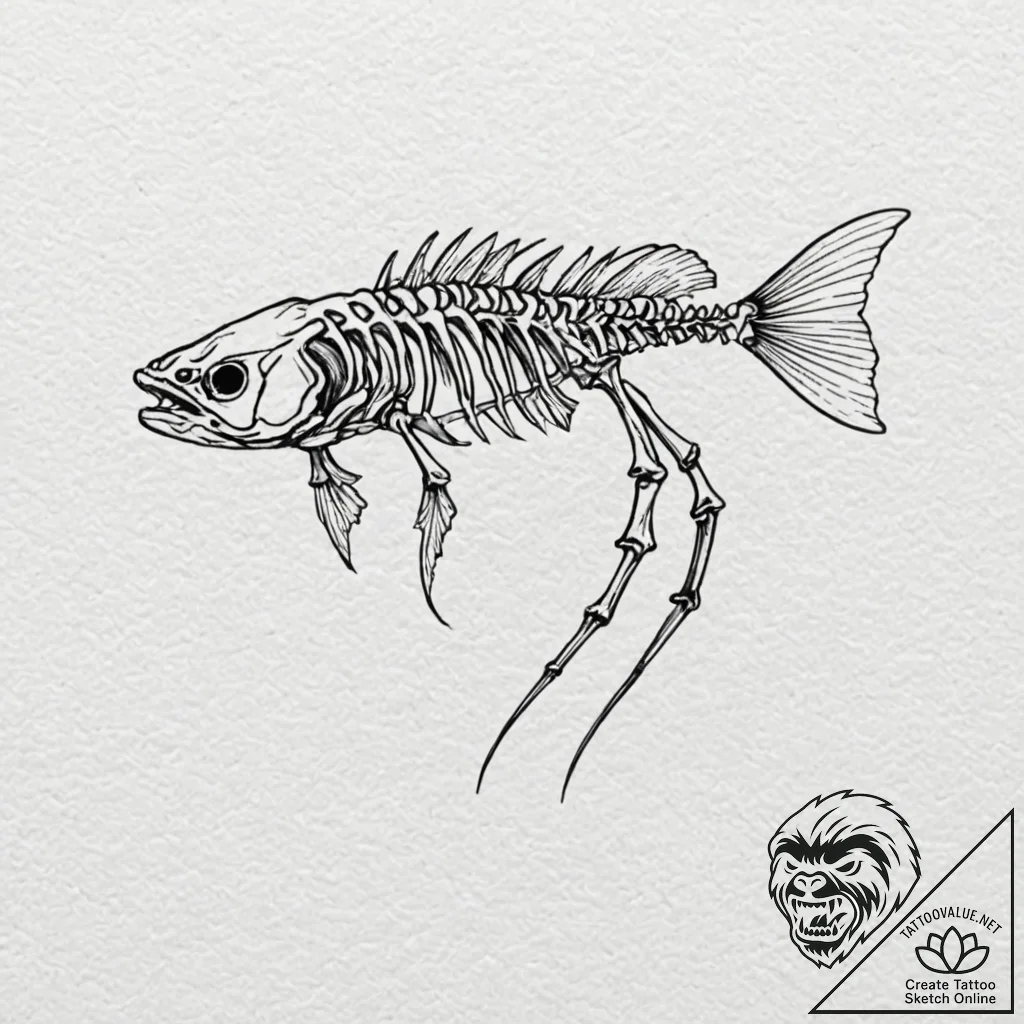 Fish skeleton, concept art for tattoo, black... - tattoo sketch (№1752188638_0, 10.07.2025 23:03) — tattoovalue.net