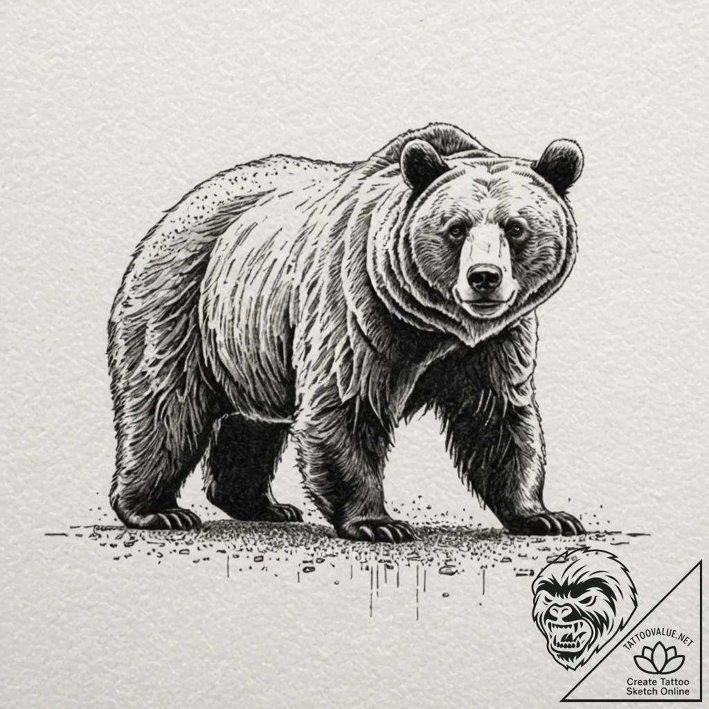 Bear, tattoo line art, on textured artist pap... - tattoo sketch (№1752188723_0, 10.07.2025 23:05) — tattoovalue.net
