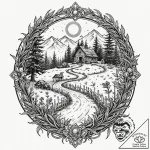 A linework tattoo of the mysterious farm from… – tattoo sketch (№1752189062_0, 10.07.2025 23:11) — tattoovalue.net