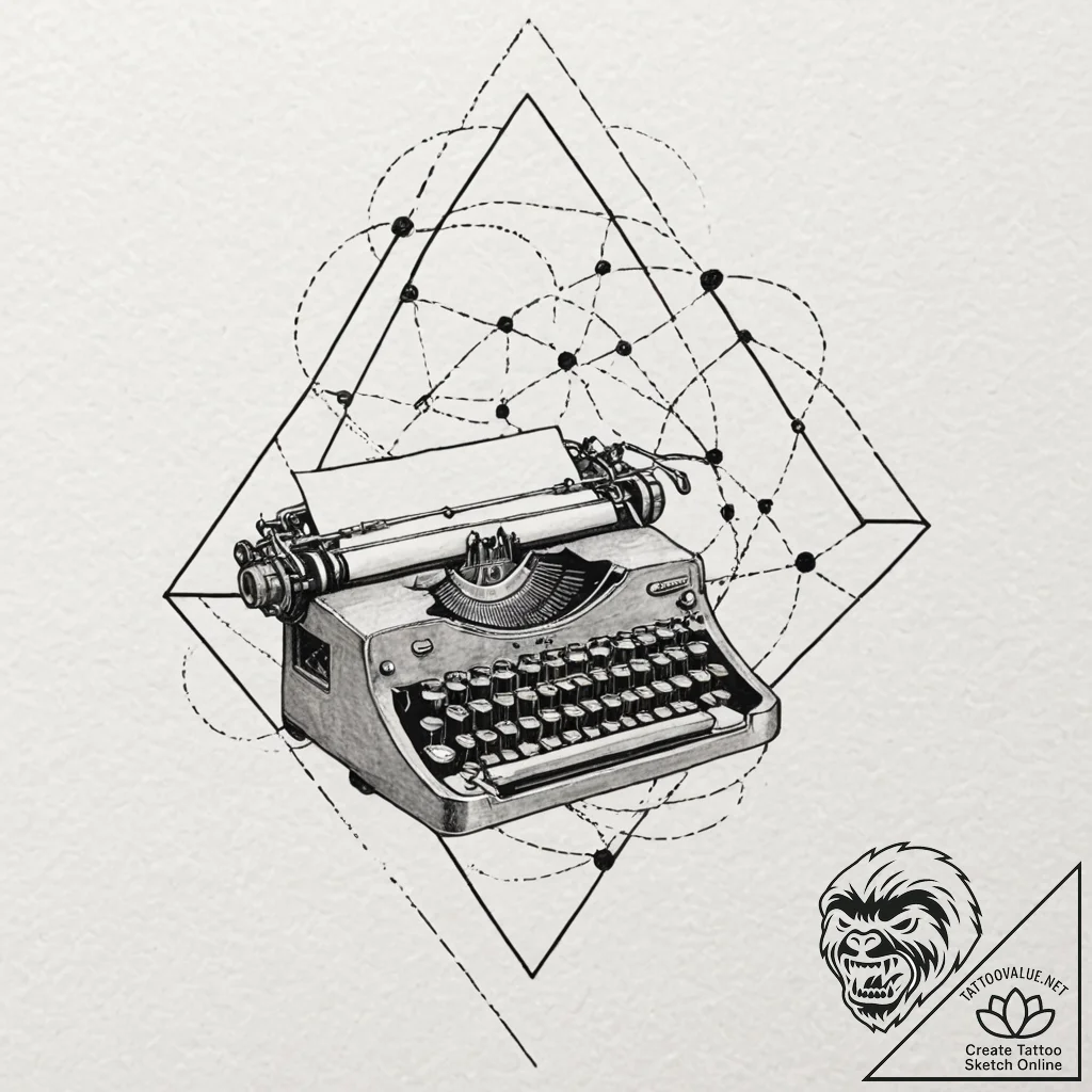 A typewriter typing out a constellation map,... - tattoo sketch (№1752189646_0, 10.07.2025 23:20) — tattoovalue.net