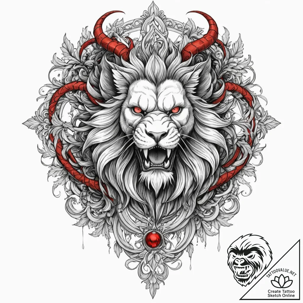 Manticore, tattoo sketch design, black and re... - tattoo sketch (№1752189982_0, 10.07.2025 23:26) — tattoovalue.net