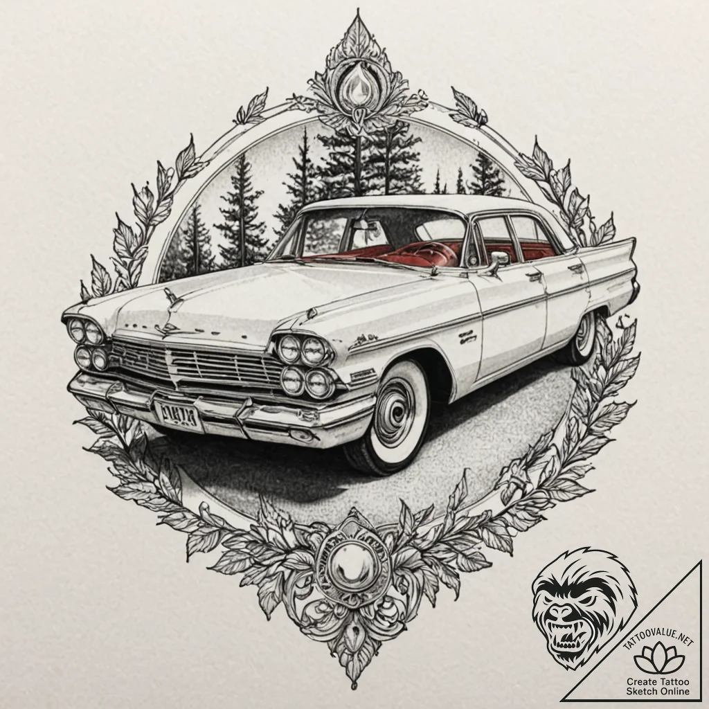 A graphic novel panel of the haunted plymouth... - tattoo sketch (№1752190605_0, 10.07.2025 23:36) — tattoovalue.net