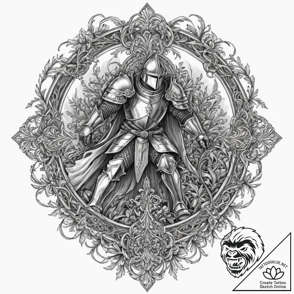 Knight, concept art for tattoo, clear image,... - tattoo sketch (№1752190682_0, 10.07.2025 23:38) — tattoovalue.net