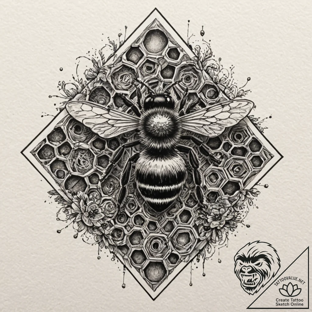 A bee on a honeycomb (is there, but can be cl... - tattoo sketch (№1752191665_0, 10.07.2025 23:54) — tattoovalue.net