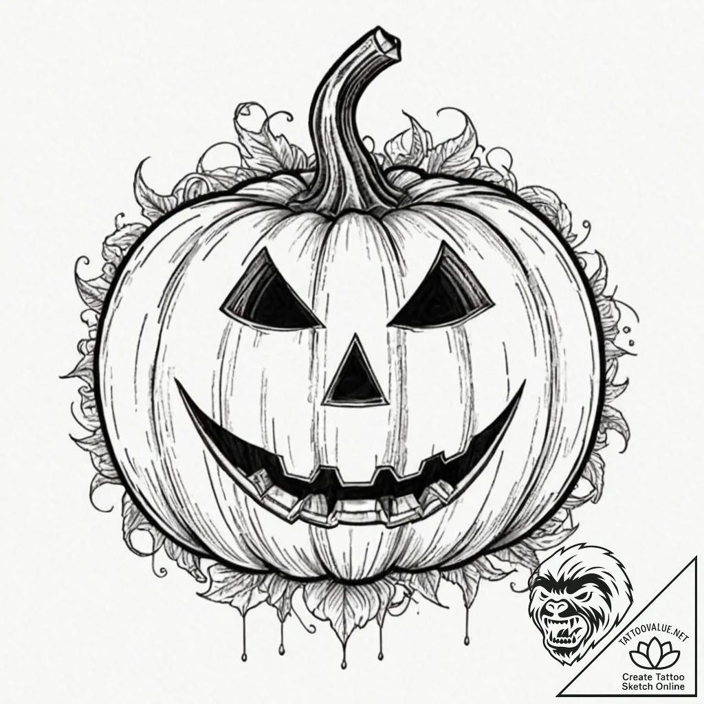 A minimalist tattoo of the halloween pumpkin... - tattoo sketch (№1752191749_0, 10.07.2025 23:55) — tattoovalue.net