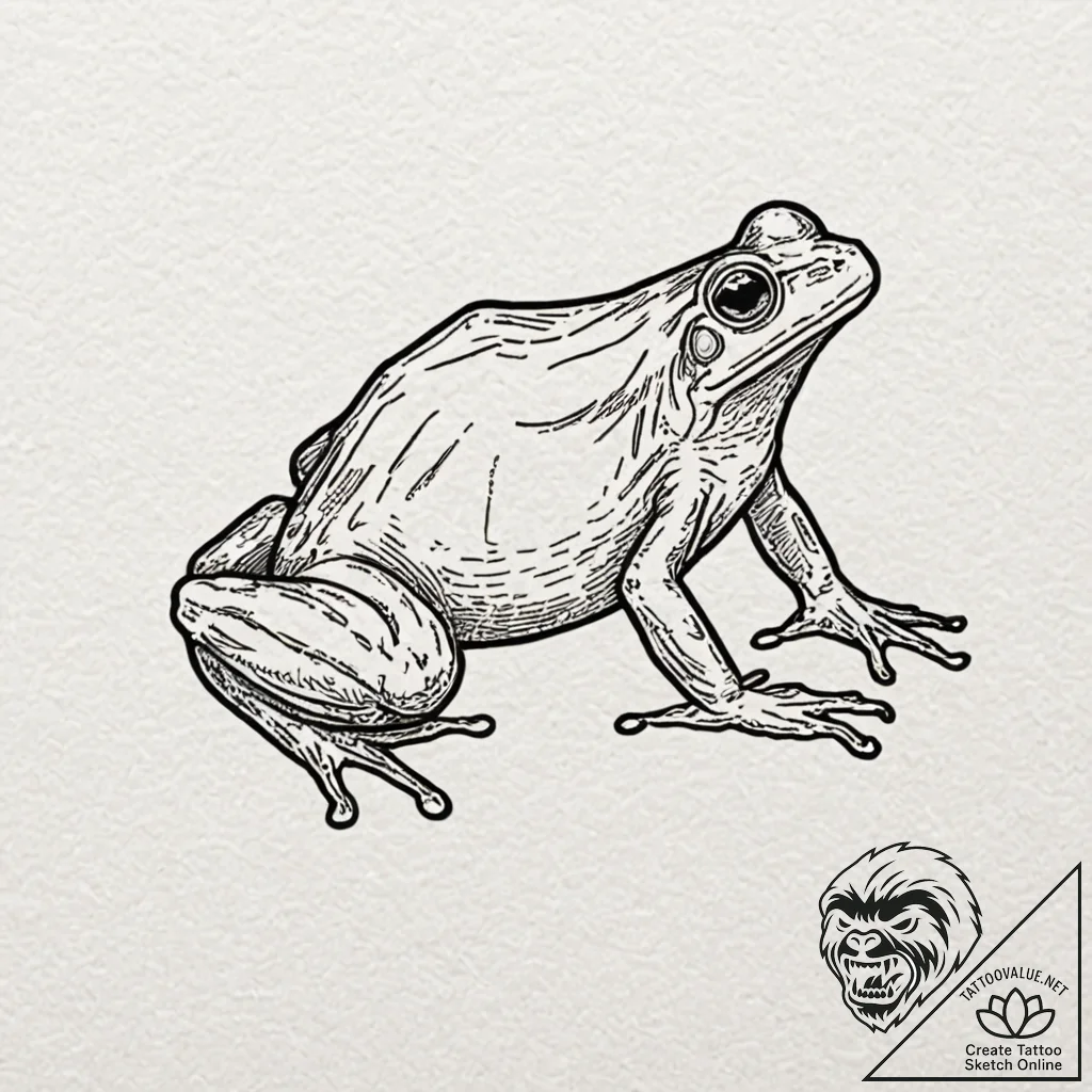 Frog, tattoo drawing outline, black and red i... - tattoo sketch (№1752191833_0, 10.07.2025 23:57) — tattoovalue.net