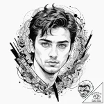 Trash polka portrait of paul atreides, his ey… – tattoo sketch (№1752192255_0, 11.07.2025 00:04) — tattoovalue.net