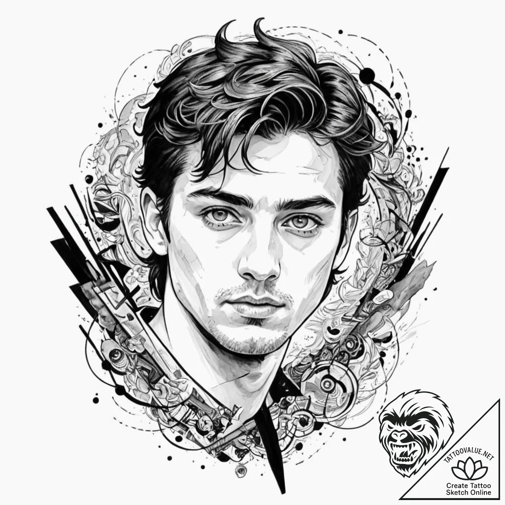 Trash polka portrait of paul atreides, his ey... - tattoo sketch (№1752192255_0, 11.07.2025 00:04) — tattoovalue.net