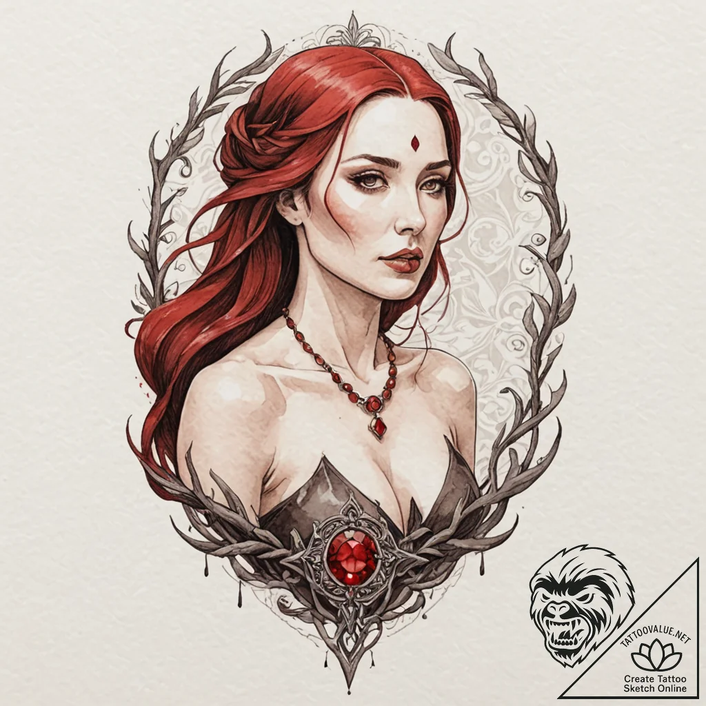 A neo-traditional tattoo of melisandre, the r... - tattoo sketch (№1752192420_0, 11.07.2025 00:07) — tattoovalue.net