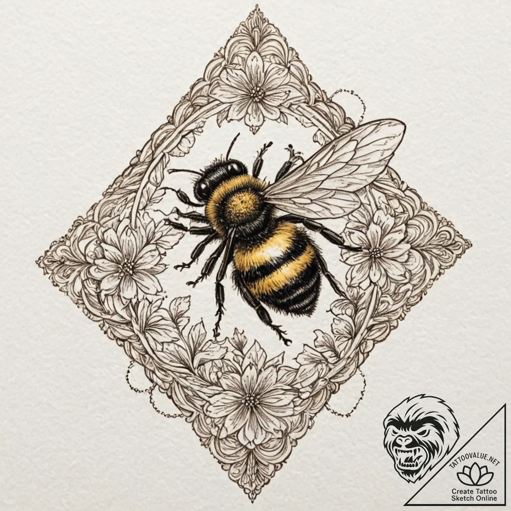Bumblebee, tattoo line art, sepia tone sketch... - tattoo sketch (№1752193090_0, 11.07.2025 00:18) — tattoovalue.net