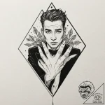 A trash polka portrait of klaus from the umbr… – tattoo sketch (№1752193257_0, 11.07.2025 00:20) — tattoovalue.net