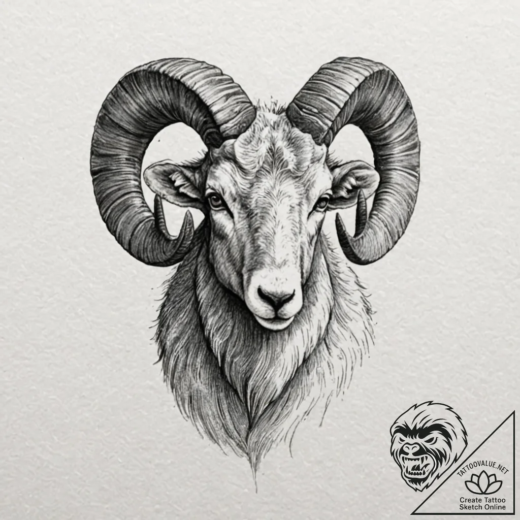 Ram, tattoo sketch design, dynamic compositio... - tattoo sketch (№1752193424_0, 11.07.2025 00:23) — tattoovalue.net