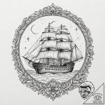 A ship sailing on a sea of sand, artistic tat… – tattoo sketch (№1752193676_0, 11.07.2025 00:27) — tattoovalue.net
