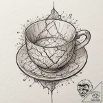 Broken teacup (kintsugi style), ink illustrat… – tattoo sketch (№1752194092_0, 11.07.2025 00:34) — tattoovalue.net