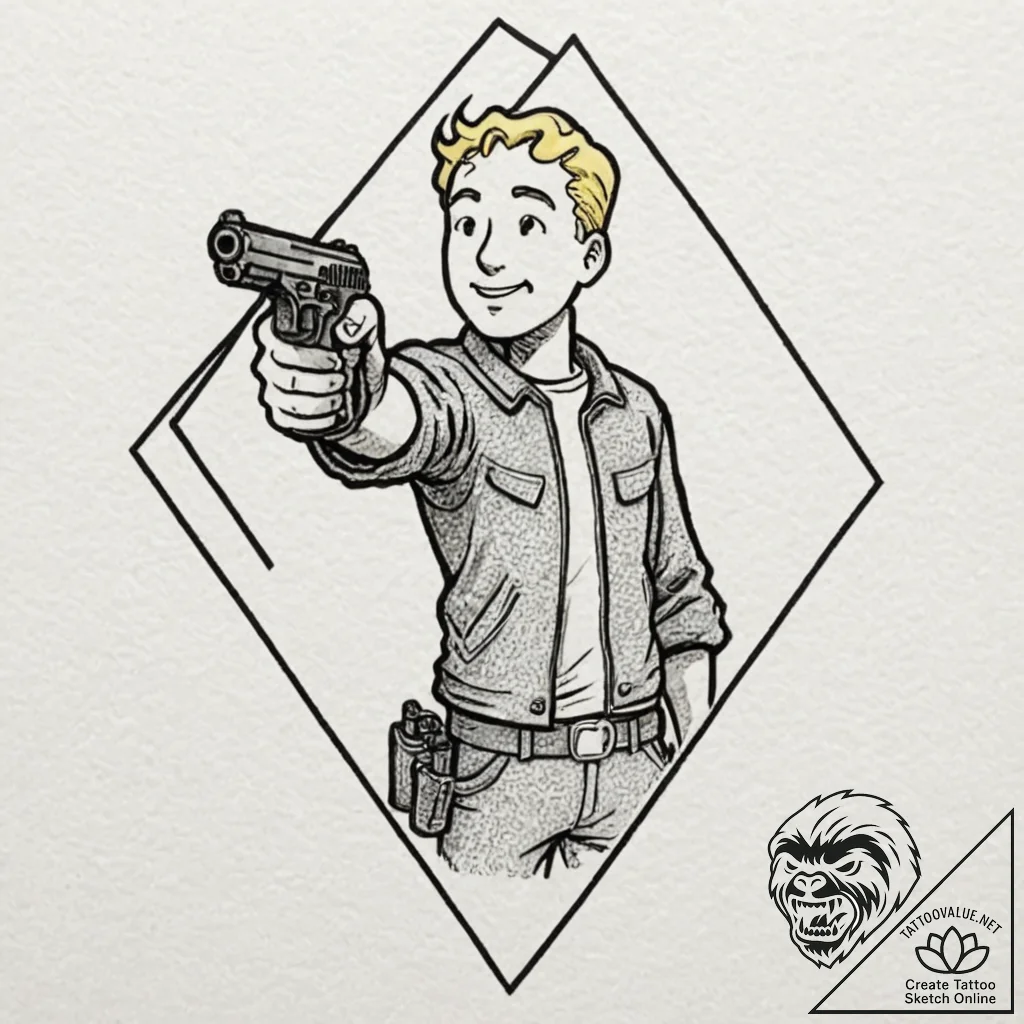 Vault boy (from fallout), tattoo line art, do... - tattoo sketch (№1752194426_0, 11.07.2025 00:40) — tattoovalue.net