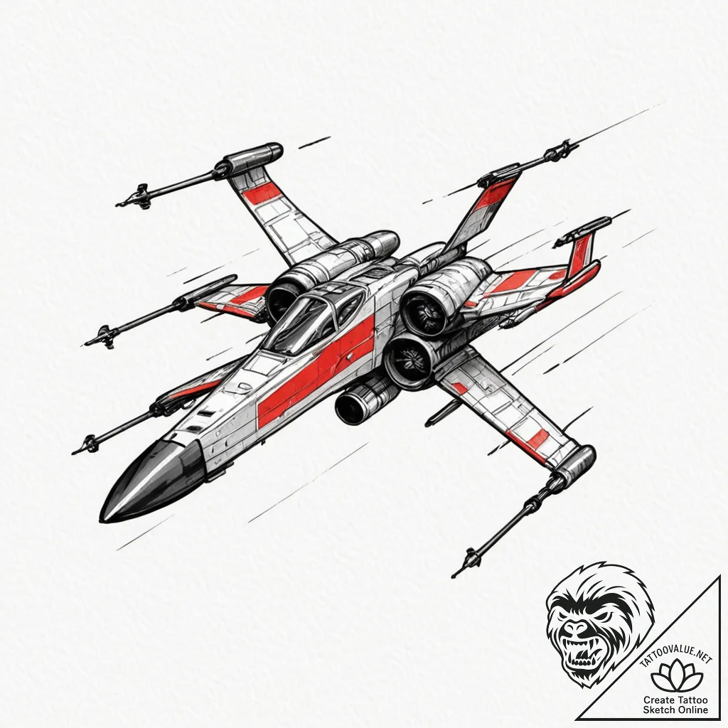 26. neo-traditional tattoo of an x-wing fight... - tattoo sketch (№1752194509_0, 11.07.2025 00:41) — tattoovalue.net