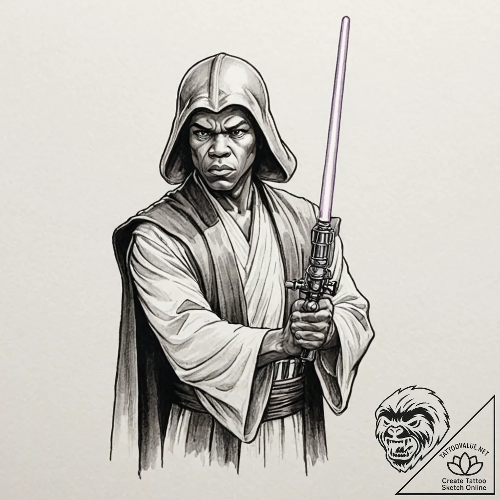 Graphic novel art of mace windu with his purp... - tattoo sketch (№1752194593_0, 11.07.2025 00:43) — tattoovalue.net