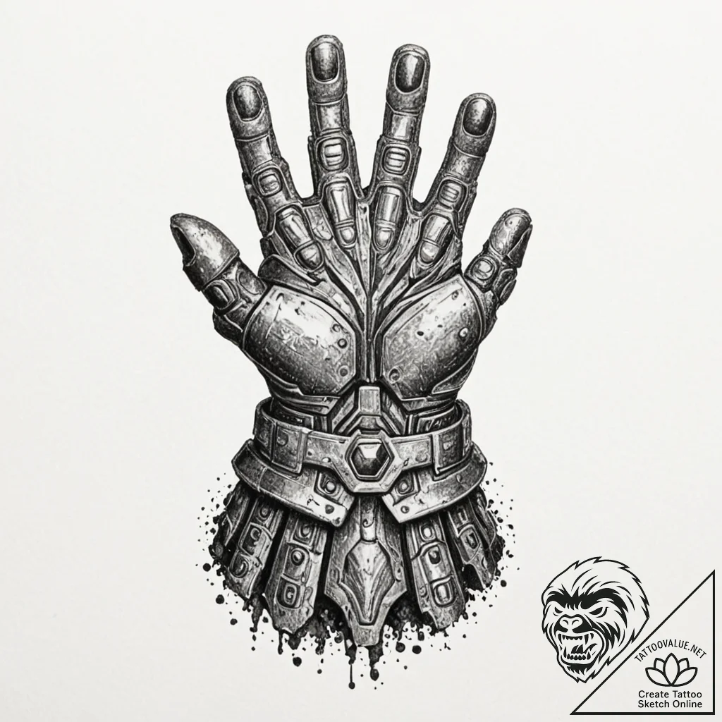 A trash polka portrait of thanos with the inf... - tattoo sketch (№1752195011_0, 11.07.2025 00:50) — tattoovalue.net
