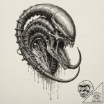 111. graphic novel style tattoo of a xenomorp… – tattoo sketch (№1752195178_0, 11.07.2025 00:52) — tattoovalue.net