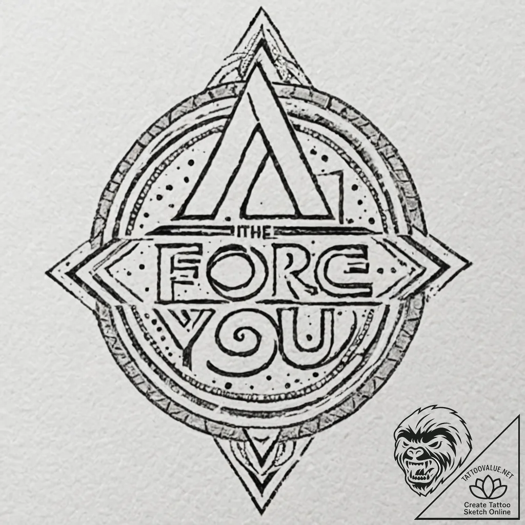 46. chicano style lettering of "may the force... - tattoo sketch (№1752195429_0, 11.07.2025 00:57) — tattoovalue.net
