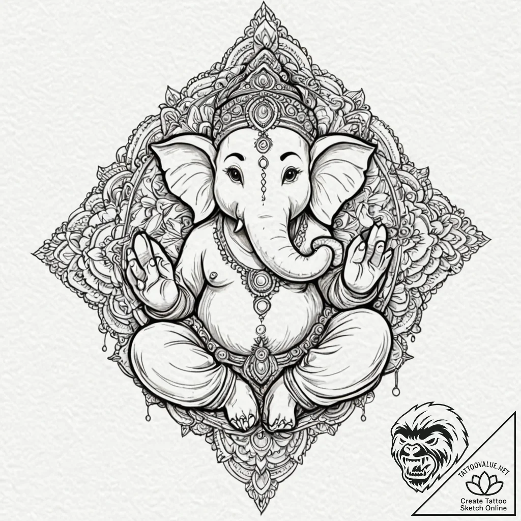 Ganesha, artistic tattoo sketch, dynamic comp... - tattoo sketch (№1752195848_0, 11.07.2025 01:04) — tattoovalue.net