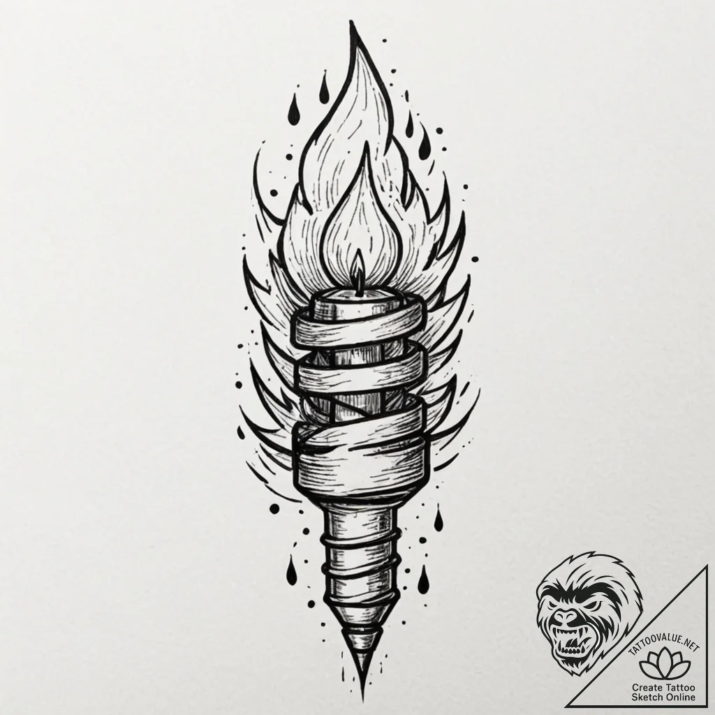 Torch, tattoo sketch design, bold outlines, t... - tattoo sketch (№1752195931_0, 11.07.2025 01:05) — tattoovalue.net