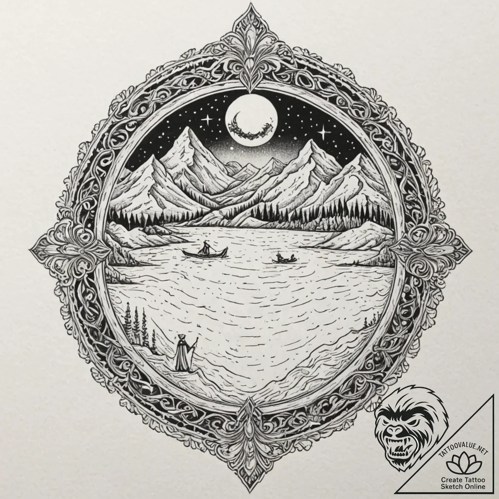 Charon on the river styx, tattoo drawing outl... - tattoo sketch (№1752196265_0, 11.07.2025 01:11) — tattoovalue.net