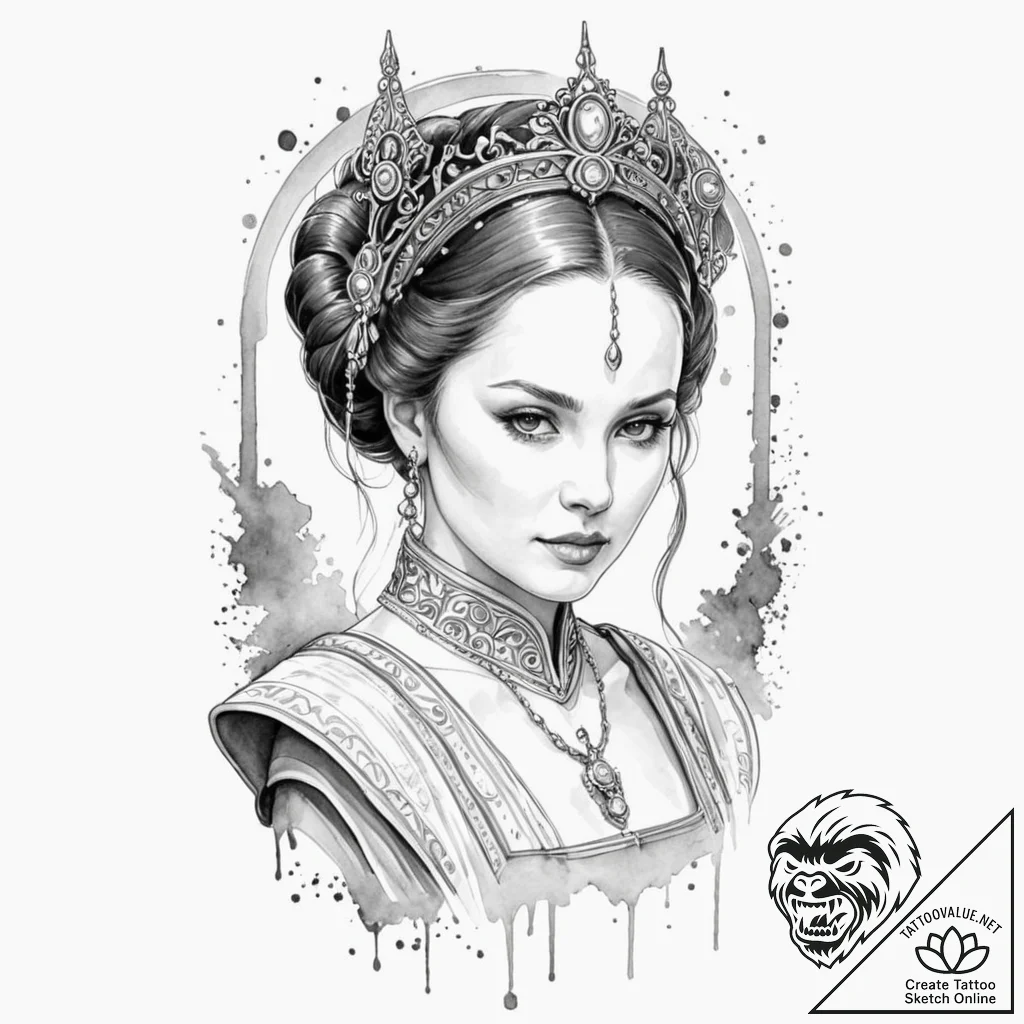 50. a sketch of queen amidala in her royal at... - tattoo sketch (№1752196766_0, 11.07.2025 01:19) — tattoovalue.net