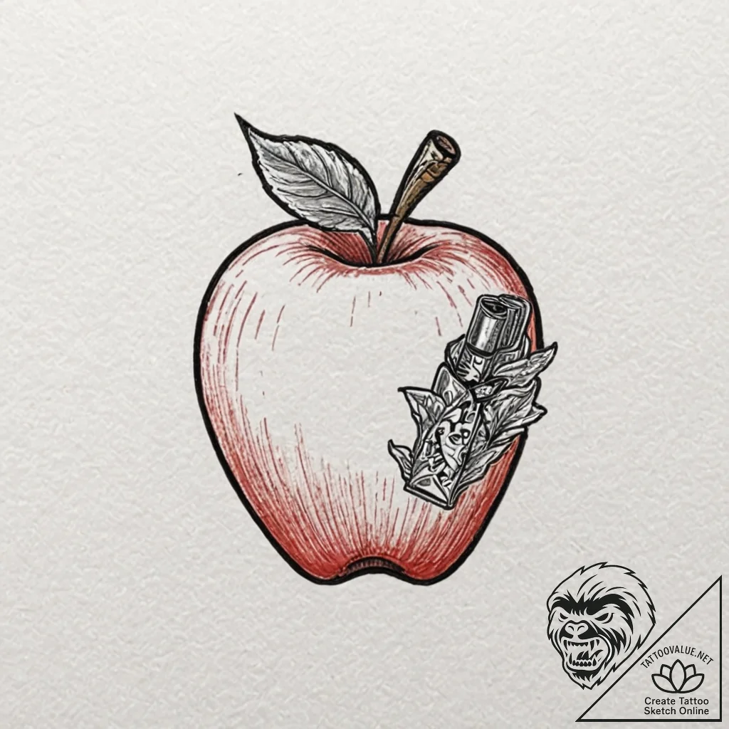 A neo-traditional tattoo of a "red apple" cig... - tattoo sketch (№1752196849_0, 11.07.2025 01:20) — tattoovalue.net