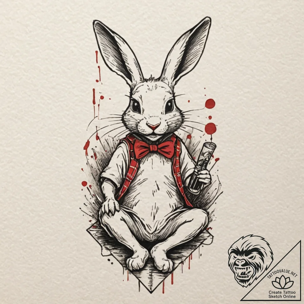 A neo-traditional tattoo of the white rabbit... - tattoo sketch (№1752196933_0, 11.07.2025 01:22) — tattoovalue.net