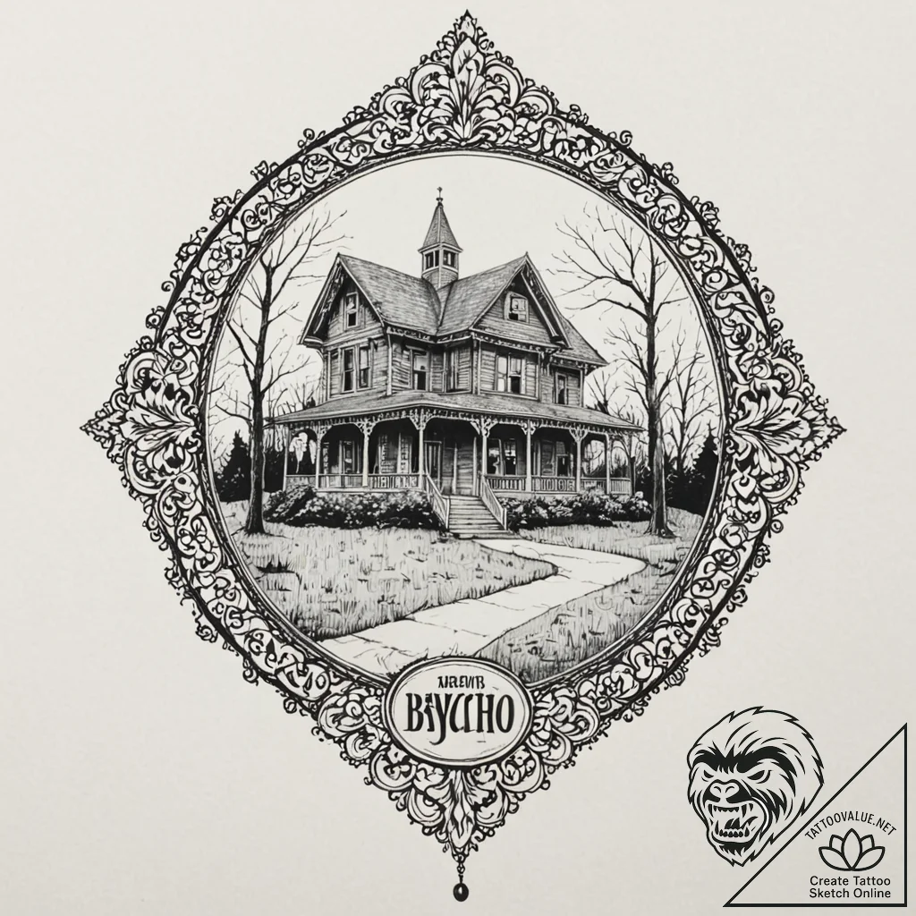 A sketch of norman bates' silhouette in front... - tattoo sketch (№1752197017_0, 11.07.2025 01:23) — tattoovalue.net