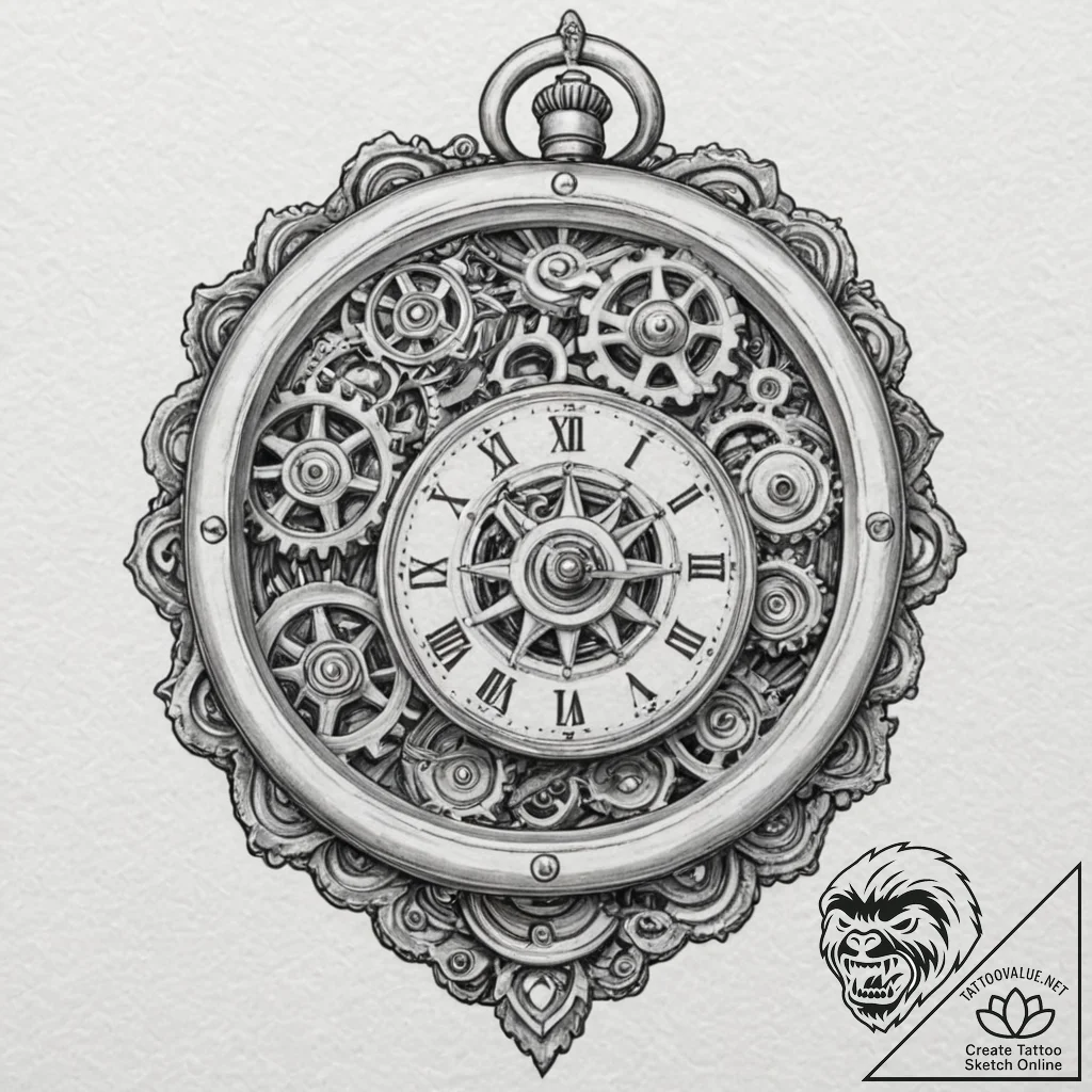 Pocket watch with exposed gears, tattoo sketc... - tattoo sketch (№1752197185_0, 11.07.2025 01:26) — tattoovalue.net