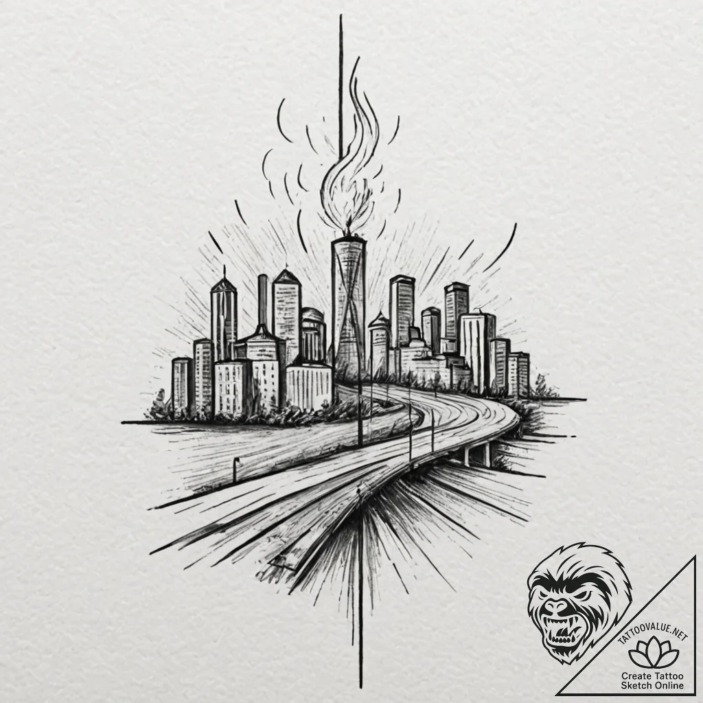 A sketch of the iconic "burning of atlanta" s... - tattoo sketch (№1752197269_0, 11.07.2025 01:27) — tattoovalue.net